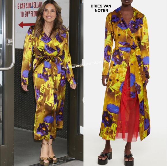 Dries Van Noten floral satin trench coat yellow women US 8 double-breasted - Picture 7 of 16